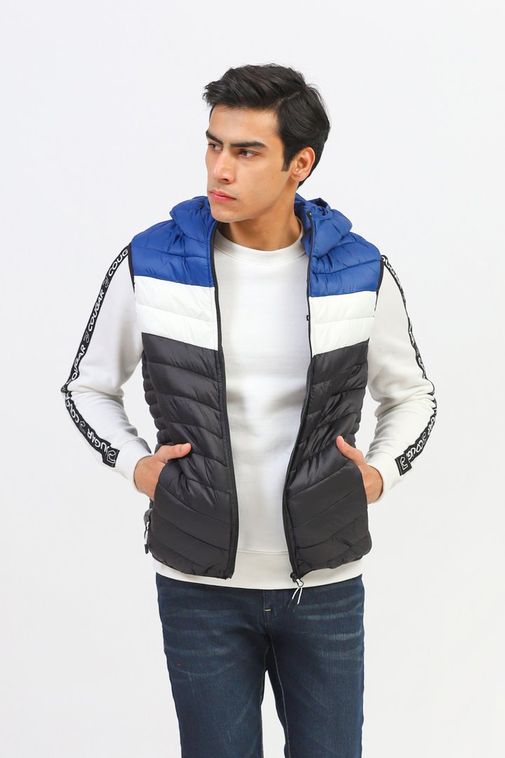Tri-Color Sleeveless Puffer Jacket